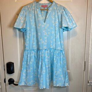 Simply Southern Dress Size S Powder Blue with Daisy Print V-neck Ruffled Skirt